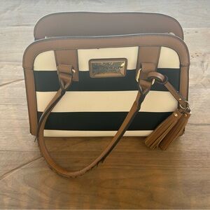 Marc New York Black & White Striped with Brown Trim and Tassel